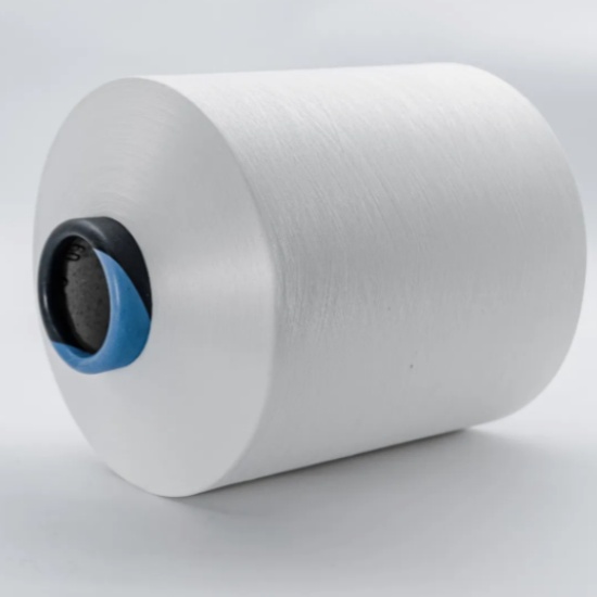 Fil élastique en polyester aspect coton pour tricot ou tissage, blanc écru mat